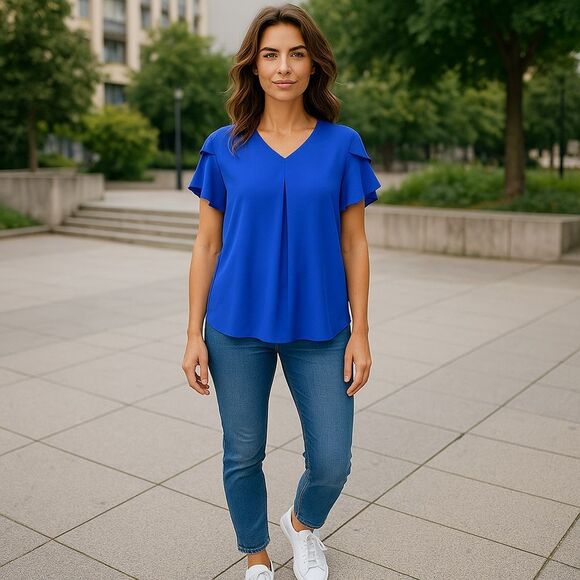 Chic Royal Blue Women's Blouse - Picture 1 of 2